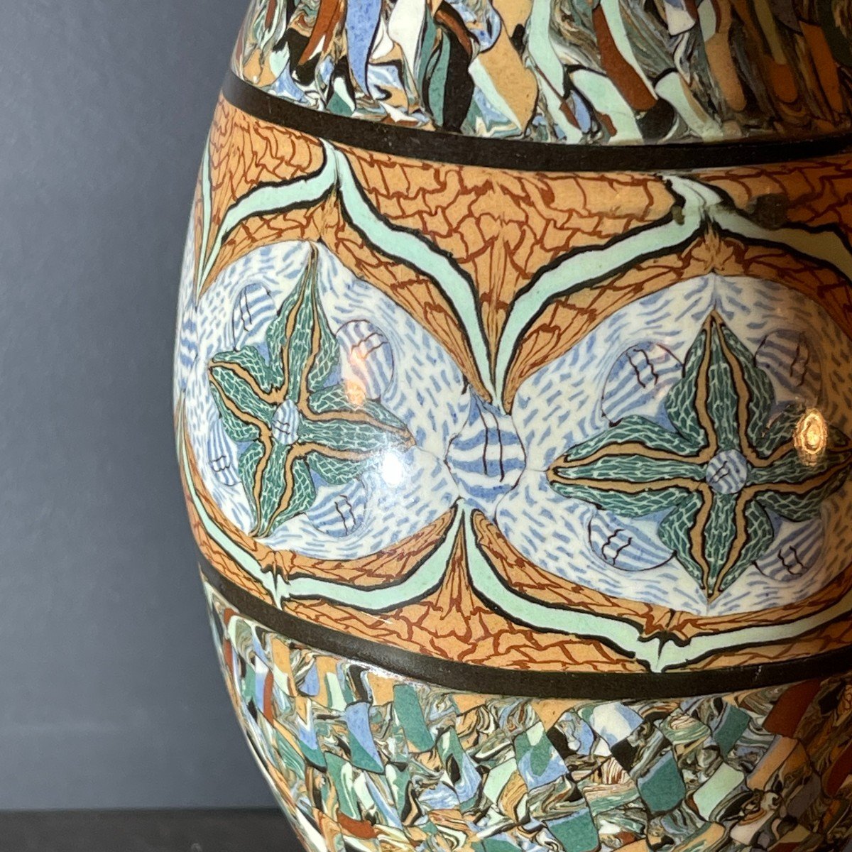 Jean Gerbino  Vallauris (46cm) Grand Vase Céramique Art Déco Technique Mosaïque Nériage 1930s-photo-4